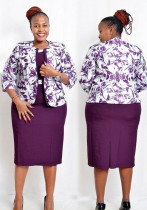 Chaqueta y vestido con estampado africano de talla grande para mujer, conjunto de dos piezas para mujer de oficina