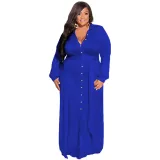 Plus Size Women Solid Tie Long Sleeve Shirt Dress