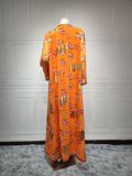 Women muslim chiffon print robe two piece set