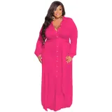 Plus Size Women Solid Tie Long Sleeve Shirt Dress