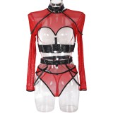 Women Contrast Mesh See-Through Lace-Up Sexy Lingerie Set