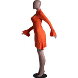 Women Casual Round Neck Long Sleeve Slit Dress
