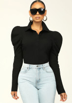 Camisa de mujer a la moda que combina con todo Camisa delgada de manga farol simple de color sólido para mujer