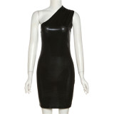 Women's Fall Sexy Slim Solid Color Slash Shoulder Sleeveless Bodycon Dress