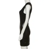 Women's Fall Sexy Slim Solid Color Slash Shoulder Sleeveless Bodycon Dress
