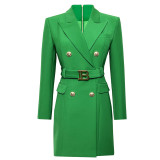 Spring Autumn Fashion Solid Color Slim Belt Long Sleeve Slim Chic Career Suit Dress