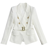 Fashion Blazer B lion button short black and white jacquard top coat