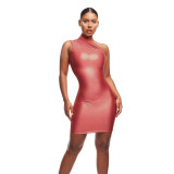 Women's Fall Sexy Slim Solid Color Slash Shoulder Sleeveless Bodycon Dress