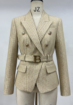 Fashion Blazer B lion button short black and white jacquard top coat