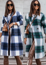 women's fashion print maxi tartan print coat