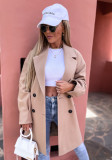 women's autumn and winter simple long sleeve solid color woolen coat