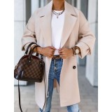 women's autumn and winter simple long sleeve solid color woolen coat