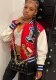 Fall Winter Plus Size Women's Casual Letter Print Ribbed Patchwork Jacket