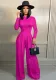 Women'S Fashion Solid Color Long Sleeve Top Wide Leg Pants Two Piece Set