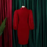 Women'S Spring Autumn Long Sleeve Plus Size Beaded Mesh Patchwork Career Bodycon Pencil Dress