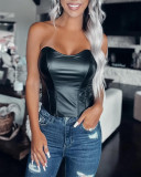 Sexy Leather Tight Fitting Strapless Corset Top