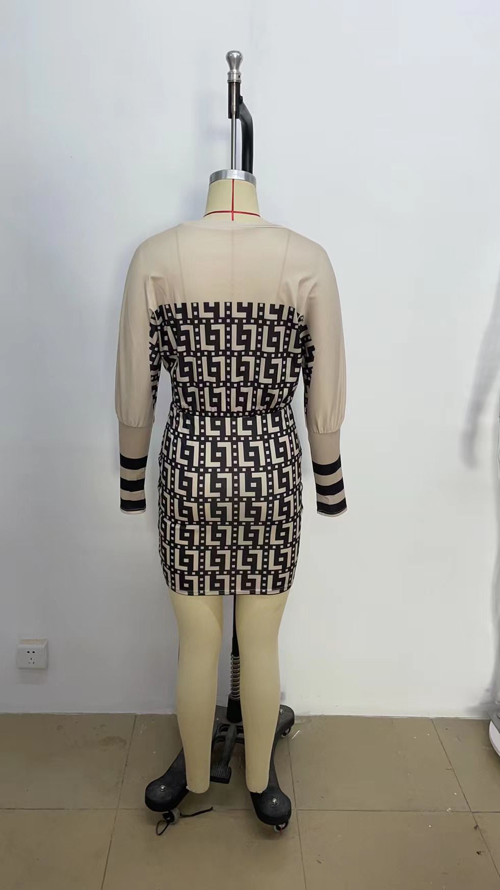 Fall Fashion Print Slim Waist Round Neck Long Sleeve Casual Dress