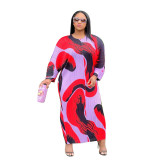 Women'S Round Neck Bat Sleeves Print Pleated Maxi Dress