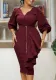 Plus Size Women'S Fall/Winter V-Neck Long Sleeve Top Bodycon Skirt Two Piece Set
