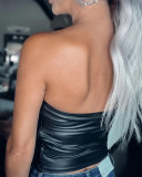 Sexy Leather Tight Fitting Strapless Corset Top