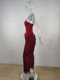 Casual Women's Sleeveless Strap Drawstring Fringe Wide Leg Pants Two Piece Set