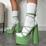 Women Lace-Up Peep-Toe Heel Roman Sandals