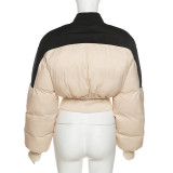 Women Stand Collar Contrast Long Sleeve Padded Jacket