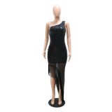 Women Sequined Side Slit Fringe Dress