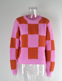 Women autumn and winter checkerboard long sleeve sweater