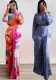 Women Sexy Print Off Shoulder Top and Bell Bottom Pants Two Piece