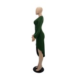 Women Sexy Long Sleeve V-Neck Irregular Slim Dress