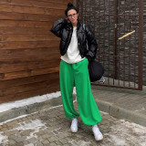 Women Fall Solid Lace-Up Loose Lantern Casual Pants