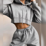 Plus Size WomenCasual Thick fleece Hoodies and Pant Two Piece Set