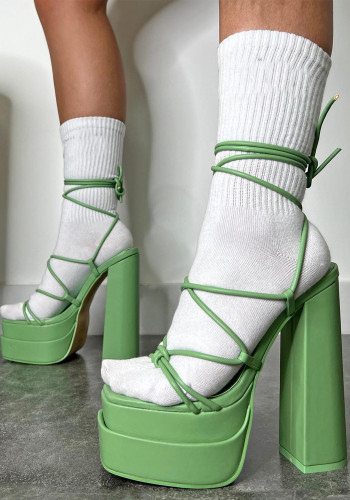 Women Lace-Up Peep-Toe Heel Roman Sandals