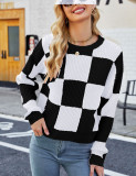 Women autumn and winter checkerboard long sleeve sweater
