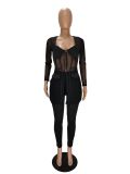 Women's Mesh See-Through Patchwork Zip Trousers Two-Piece Set