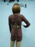 Fall Jumpsuit Sexy Low Cut Solid Color Slim Low Back Drawstring Lace-Up Jumpsuit