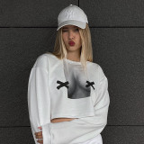 Women's Fall Abstract Print Long Sleeve Pullover Cropped Street Hoodies