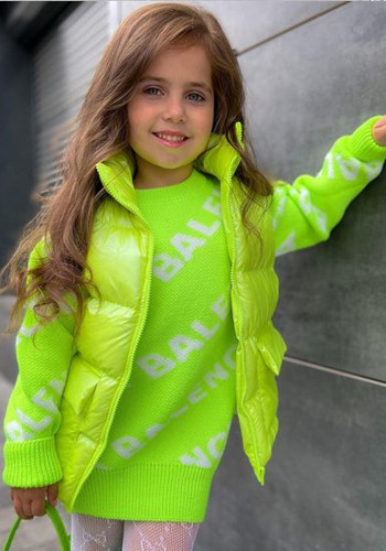 Детская одежда женский осенне-зимний свитер средней длины с круглым вырезом и буквенным принтом