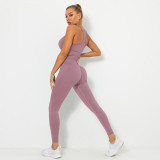 Seamless Solid Peach Hip Tight Fitting Sports Bra Yoga Wear Set Running Gym Pants Two Piece