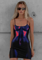 Fall Style Print Suspender Skirt Sexy Slim Bodycon Dress Women