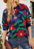 Sunflower jacquard sweater women's autumn and winter colorful flower knitting shirt