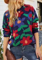 Sonnenblumen-Jacquard-Pullover Damen Herbst und Winter buntes Blumenstrickhemd
