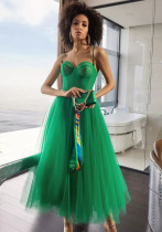 Damenkleid Herbst Mesh Strapsgürtel grünes Kleid
