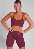 Frühling und Sommer nahtlos einfarbig Tank Yoga Kleidung Anzug Sport Laufen Fitness Kleidung BH zweiteiliges Set