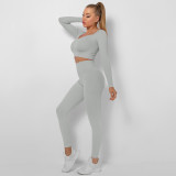 Seamless Ribbed Patchwork Yoga Long Sleeve Suit Sports Running Fitness Yoga Wear Women