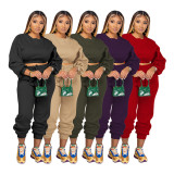 Women's Fall/Winter 22 Round Neck Loose Basic Solid Japanese Hoodies Set