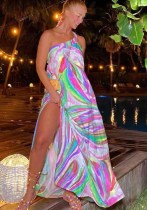 Primavera/Verano Moda Mujer Estampado Correa Abertura Espalda Baja Vacaciones Vestido Maxi Vestido