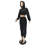 Women'S Fashion Solid Color Side Pocket Autumn Winter Casual Tracksuit Two Piece Pants Set