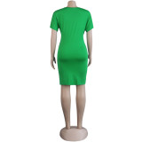 Sexy Round Neck Short Sleeve Patchwork Women'S Casual Dress